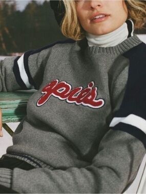 Alp N Rock Women's Gray Crewneck Sweater with Red 'après' Appliqué